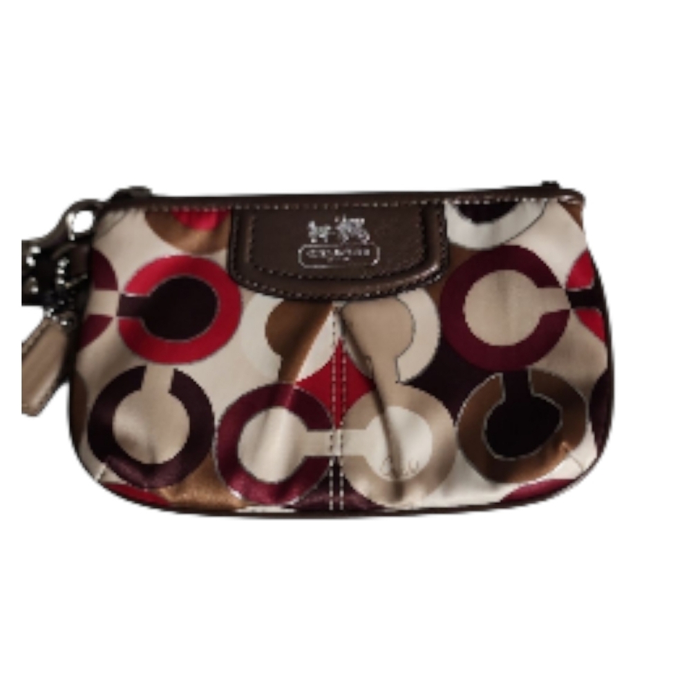 Coach Brown and Red OP Art Signature Satin And Leather Wristlet Vintage Y2K - Picture 3 of 8
